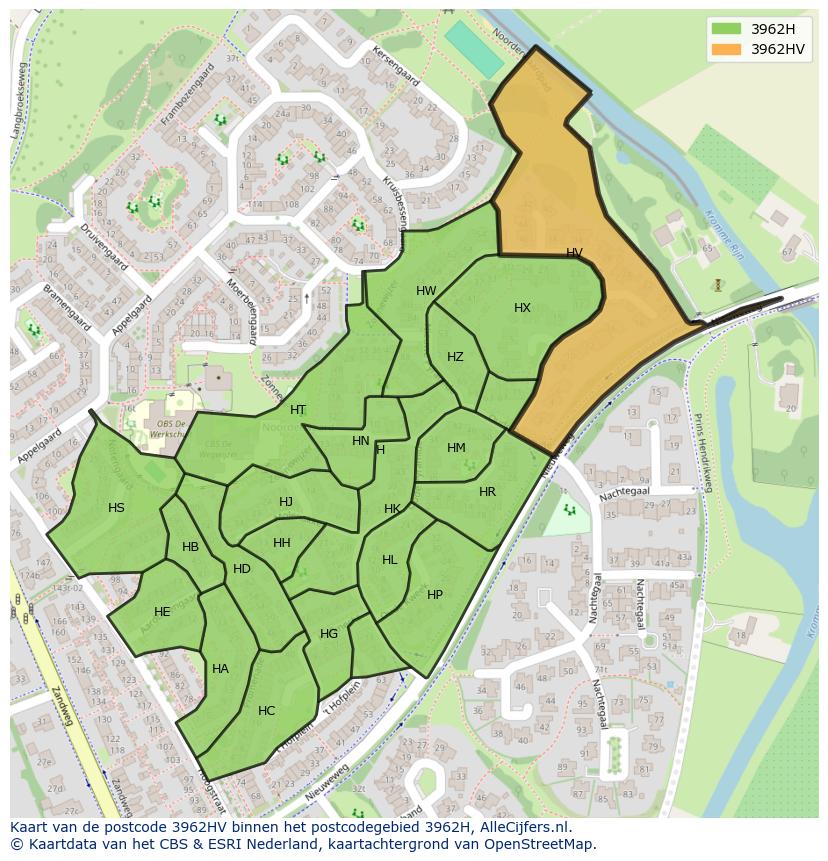 Afbeelding van het postcodegebied 3962 HV op de kaart.
