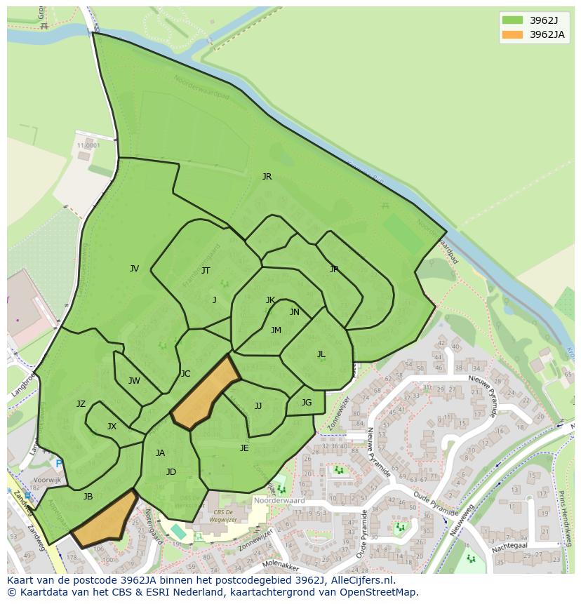 Afbeelding van het postcodegebied 3962 JA op de kaart.