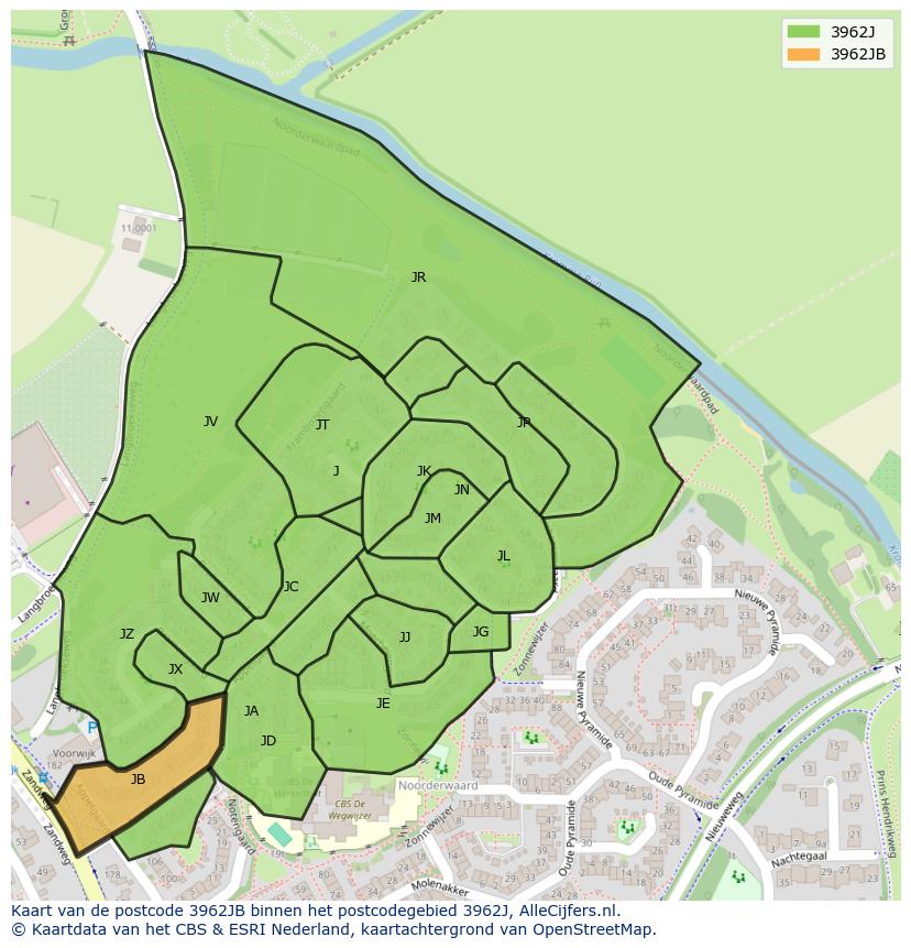 Afbeelding van het postcodegebied 3962 JB op de kaart.