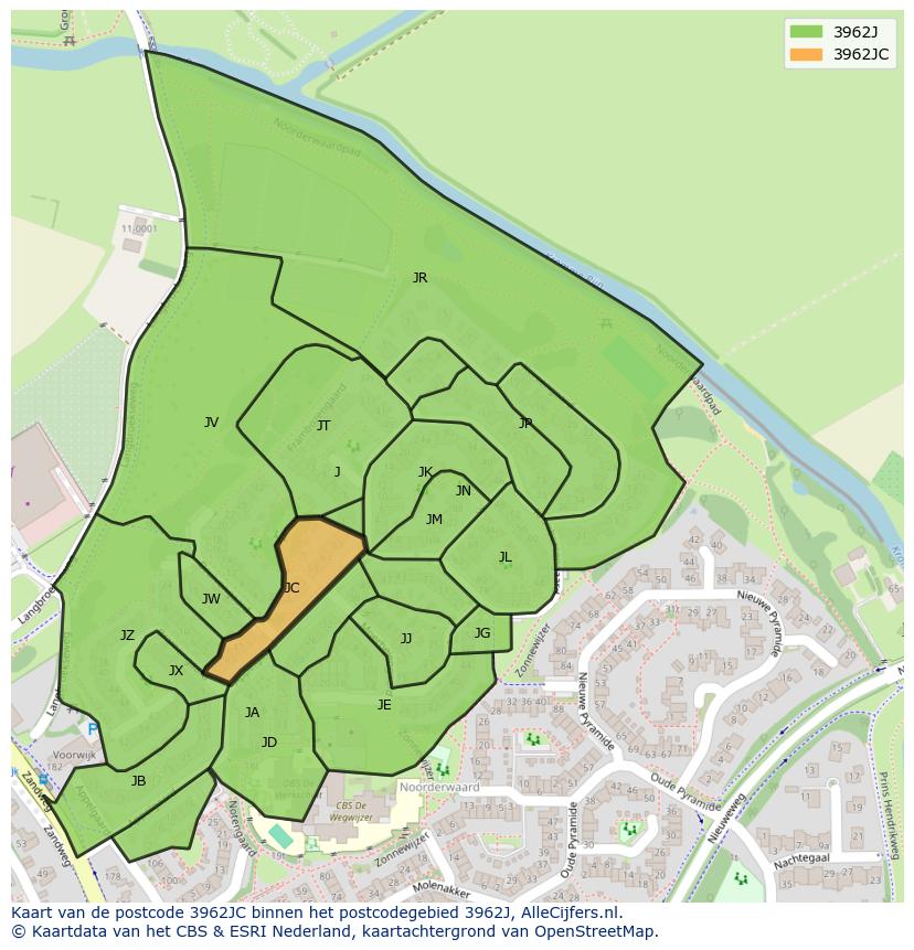 Afbeelding van het postcodegebied 3962 JC op de kaart.