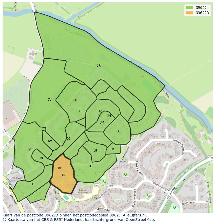 Afbeelding van het postcodegebied 3962 JD op de kaart.