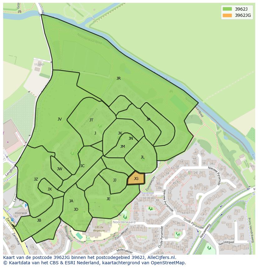 Afbeelding van het postcodegebied 3962 JG op de kaart.