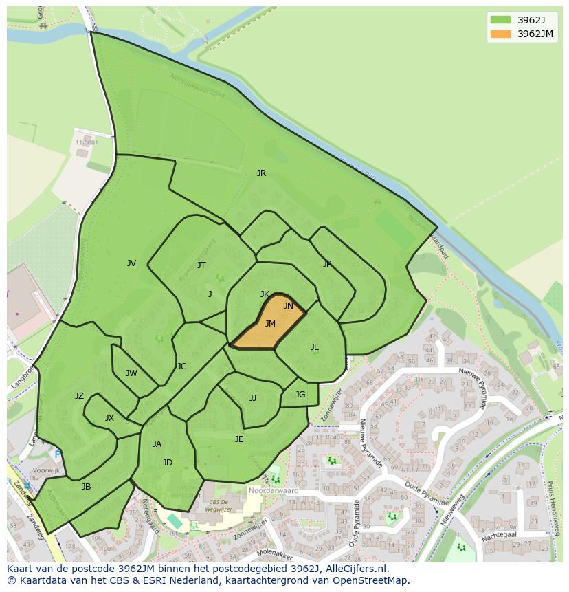 Afbeelding van het postcodegebied 3962 JM op de kaart.