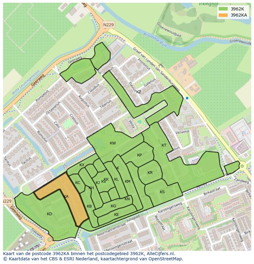 Afbeelding van het postcodegebied 3962 KA op de kaart.