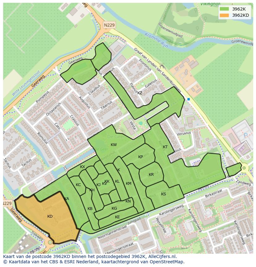 Afbeelding van het postcodegebied 3962 KD op de kaart.