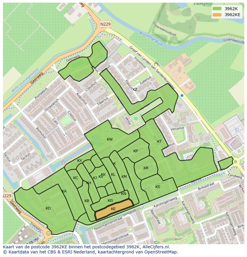 Afbeelding van het postcodegebied 3962 KE op de kaart.
