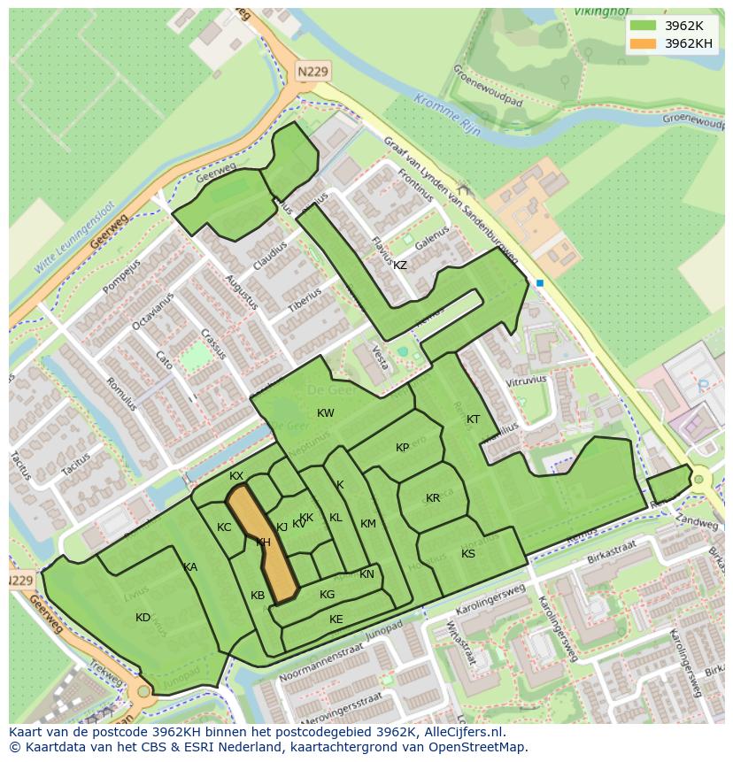 Afbeelding van het postcodegebied 3962 KH op de kaart.
