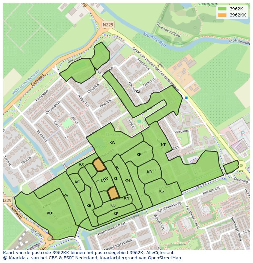 Afbeelding van het postcodegebied 3962 KK op de kaart.