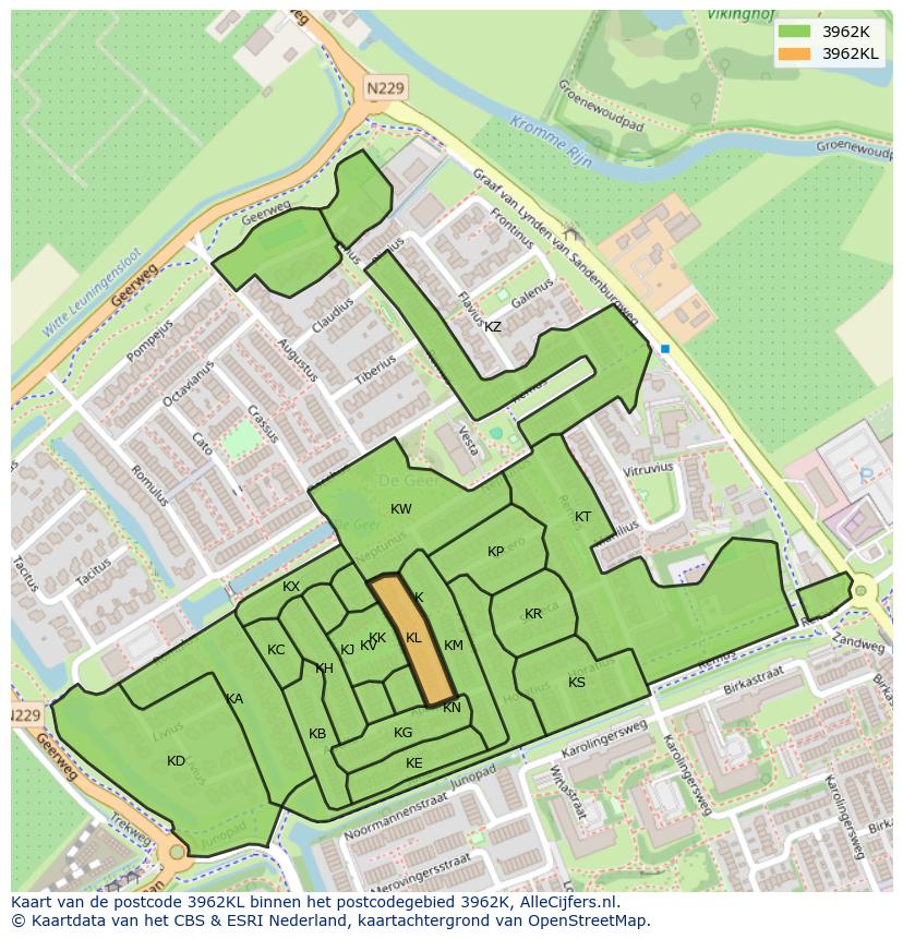Afbeelding van het postcodegebied 3962 KL op de kaart.