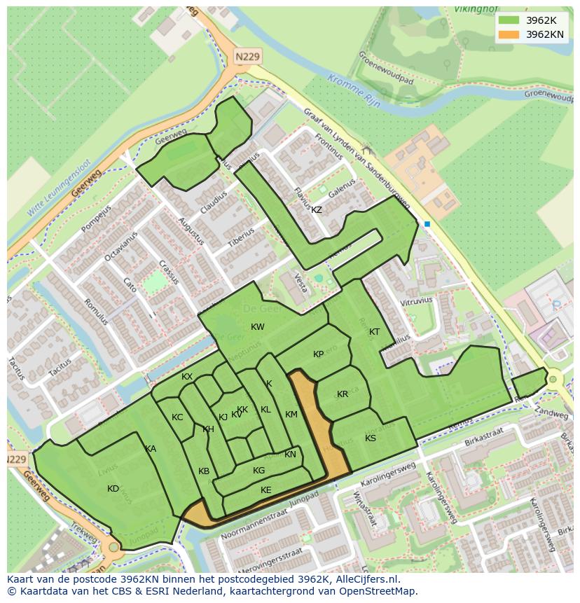 Afbeelding van het postcodegebied 3962 KN op de kaart.