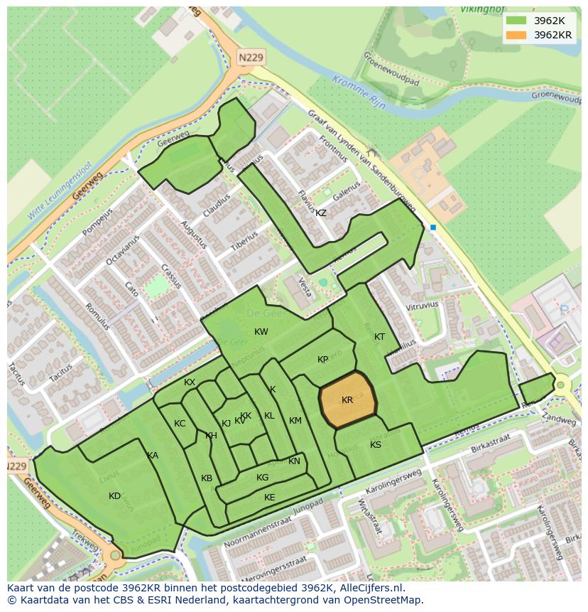 Afbeelding van het postcodegebied 3962 KR op de kaart.
