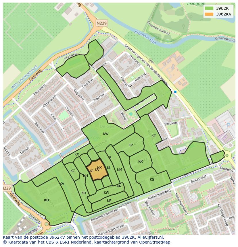 Afbeelding van het postcodegebied 3962 KV op de kaart.