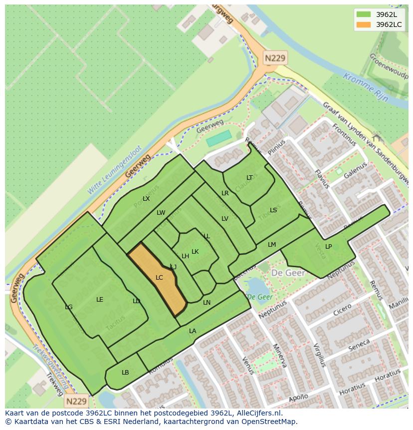 Afbeelding van het postcodegebied 3962 LC op de kaart.