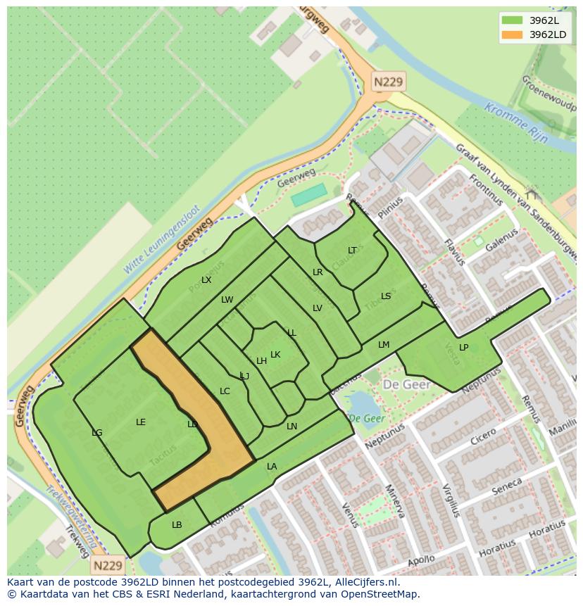 Afbeelding van het postcodegebied 3962 LD op de kaart.
