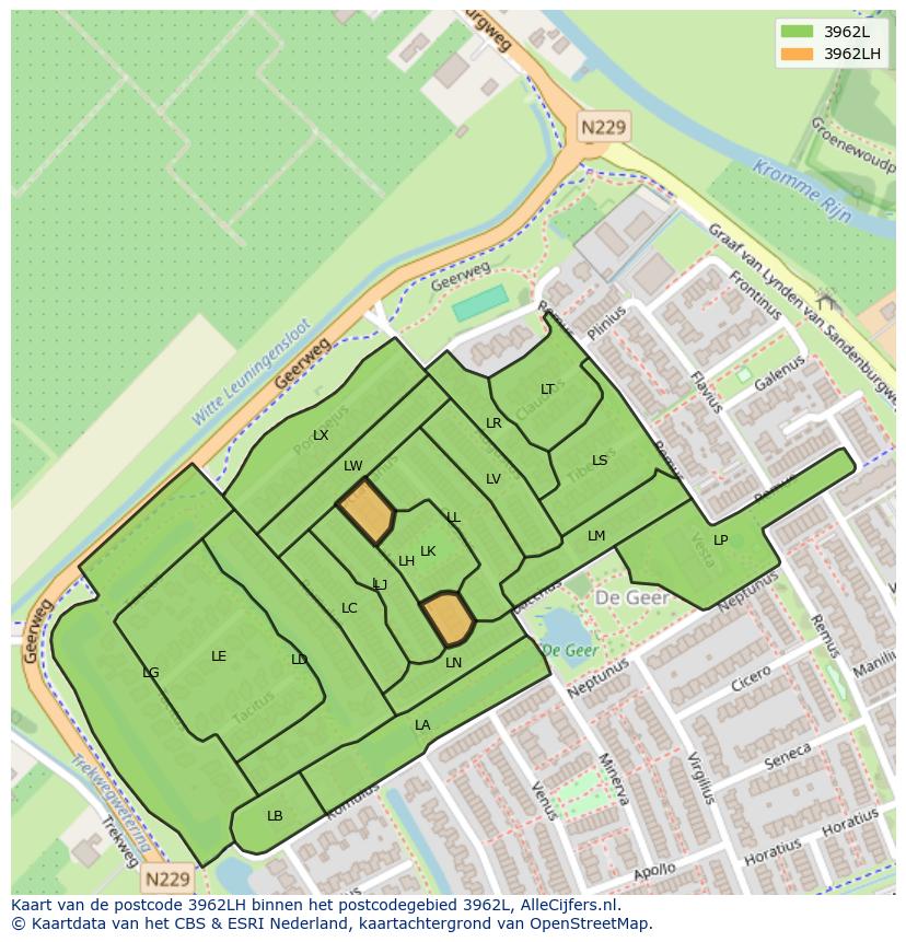 Afbeelding van het postcodegebied 3962 LH op de kaart.