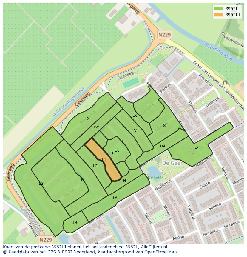 Afbeelding van het postcodegebied 3962 LJ op de kaart.