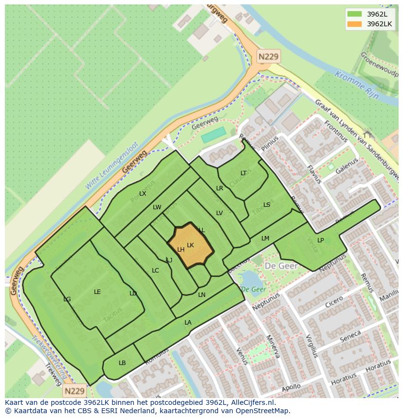 Afbeelding van het postcodegebied 3962 LK op de kaart.