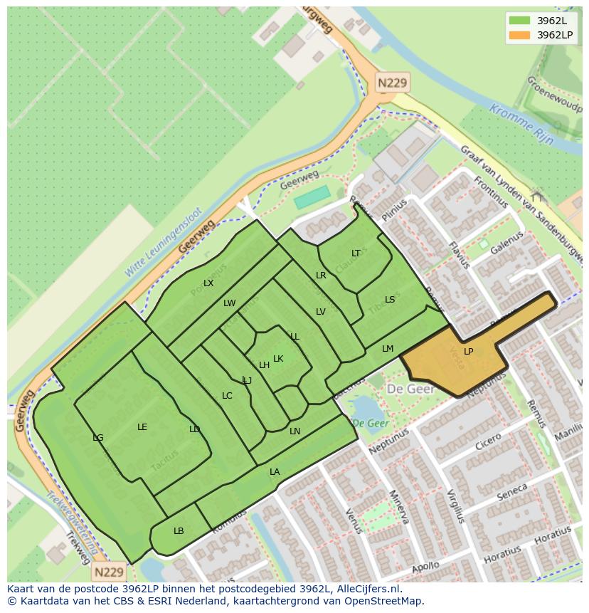 Afbeelding van het postcodegebied 3962 LP op de kaart.