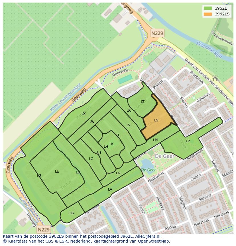 Afbeelding van het postcodegebied 3962 LS op de kaart.
