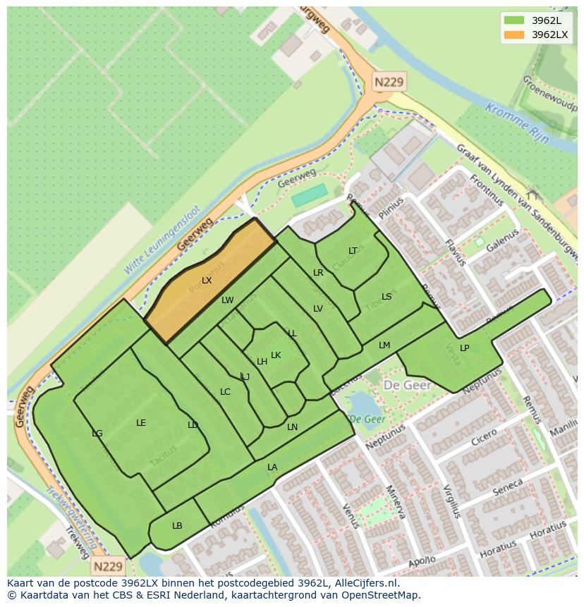 Afbeelding van het postcodegebied 3962 LX op de kaart.