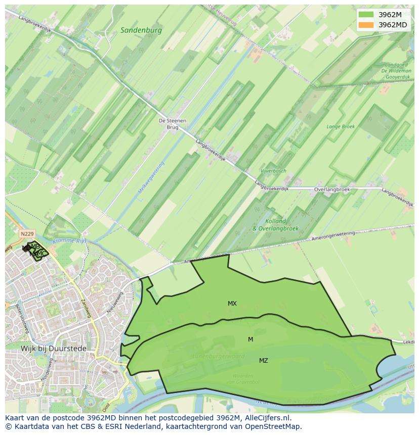 Afbeelding van het postcodegebied 3962 MD op de kaart.