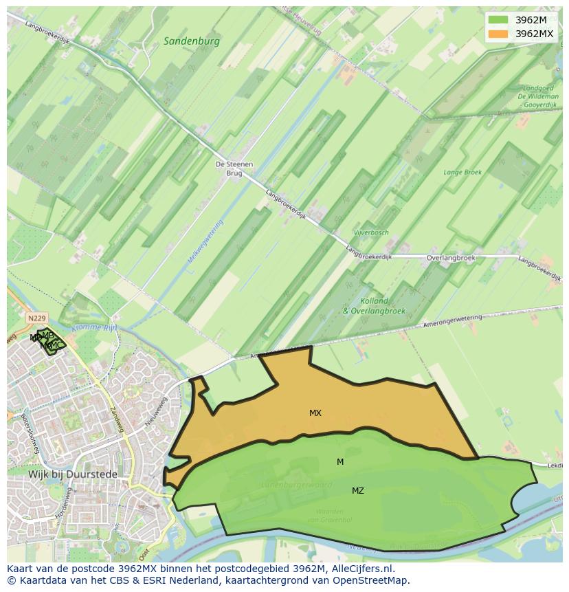 Afbeelding van het postcodegebied 3962 MX op de kaart.