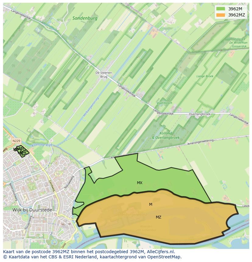 Afbeelding van het postcodegebied 3962 MZ op de kaart.