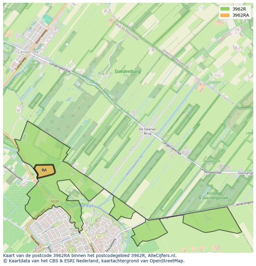 Afbeelding van het postcodegebied 3962 RA op de kaart.
