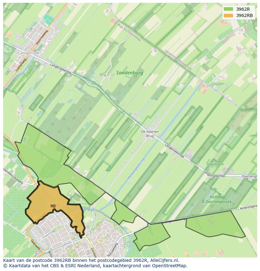Afbeelding van het postcodegebied 3962 RB op de kaart.