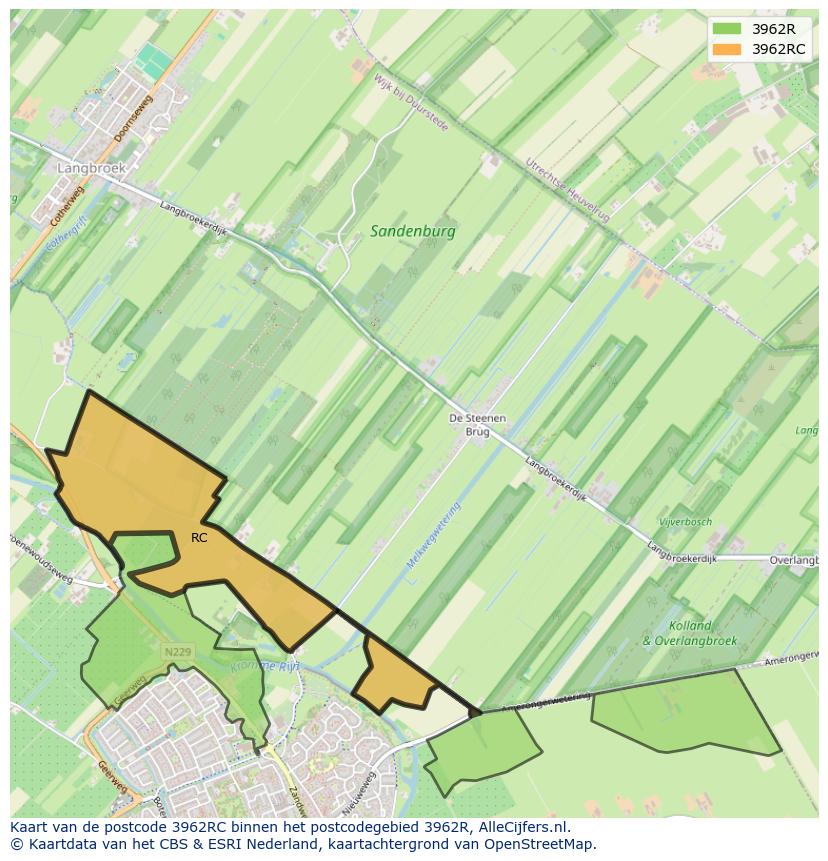 Afbeelding van het postcodegebied 3962 RC op de kaart.