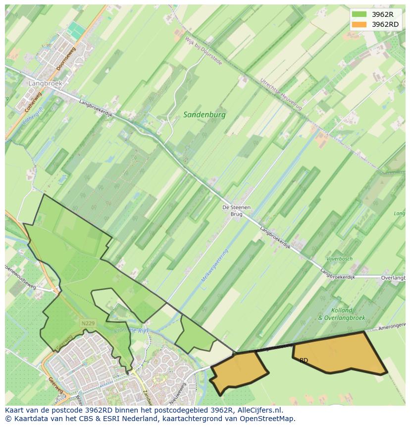 Afbeelding van het postcodegebied 3962 RD op de kaart.