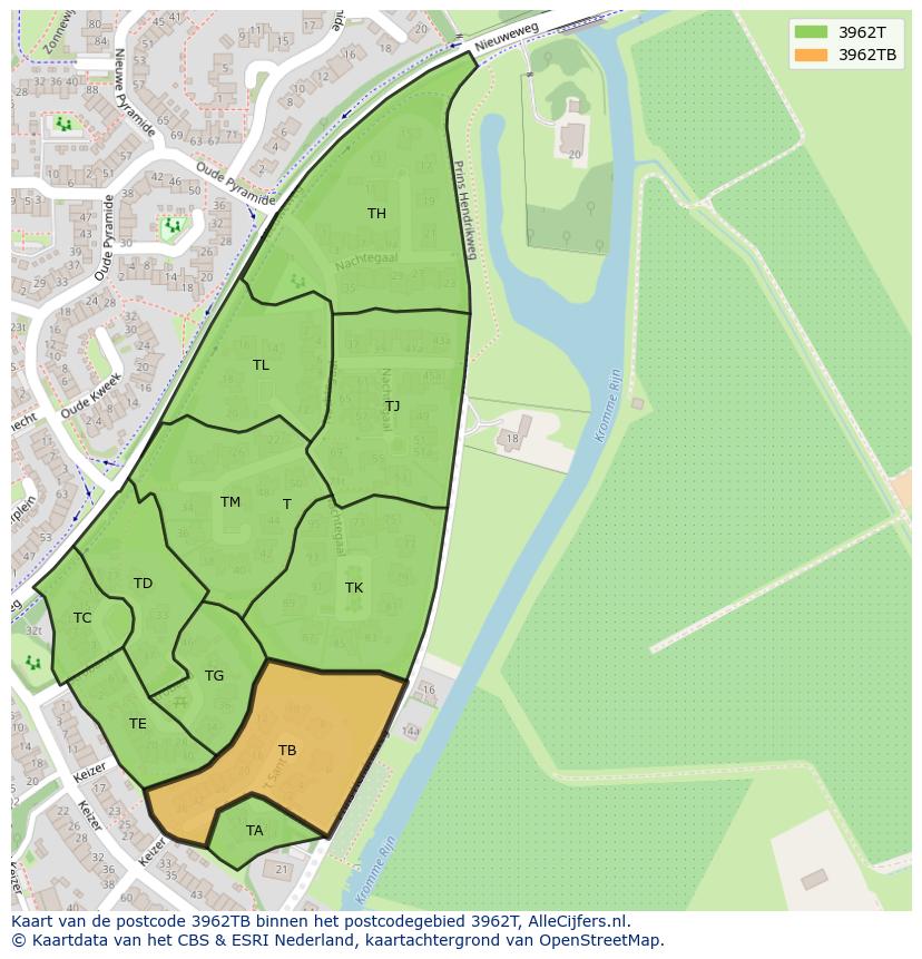Afbeelding van het postcodegebied 3962 TB op de kaart.
