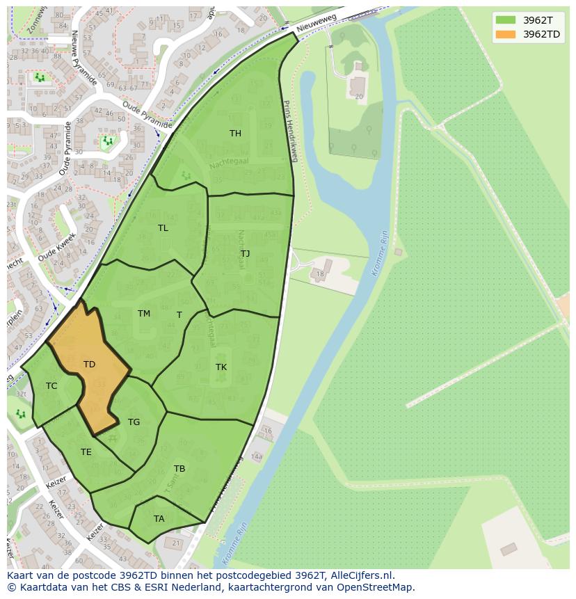 Afbeelding van het postcodegebied 3962 TD op de kaart.