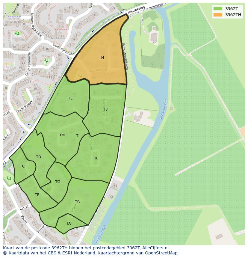 Afbeelding van het postcodegebied 3962 TH op de kaart.