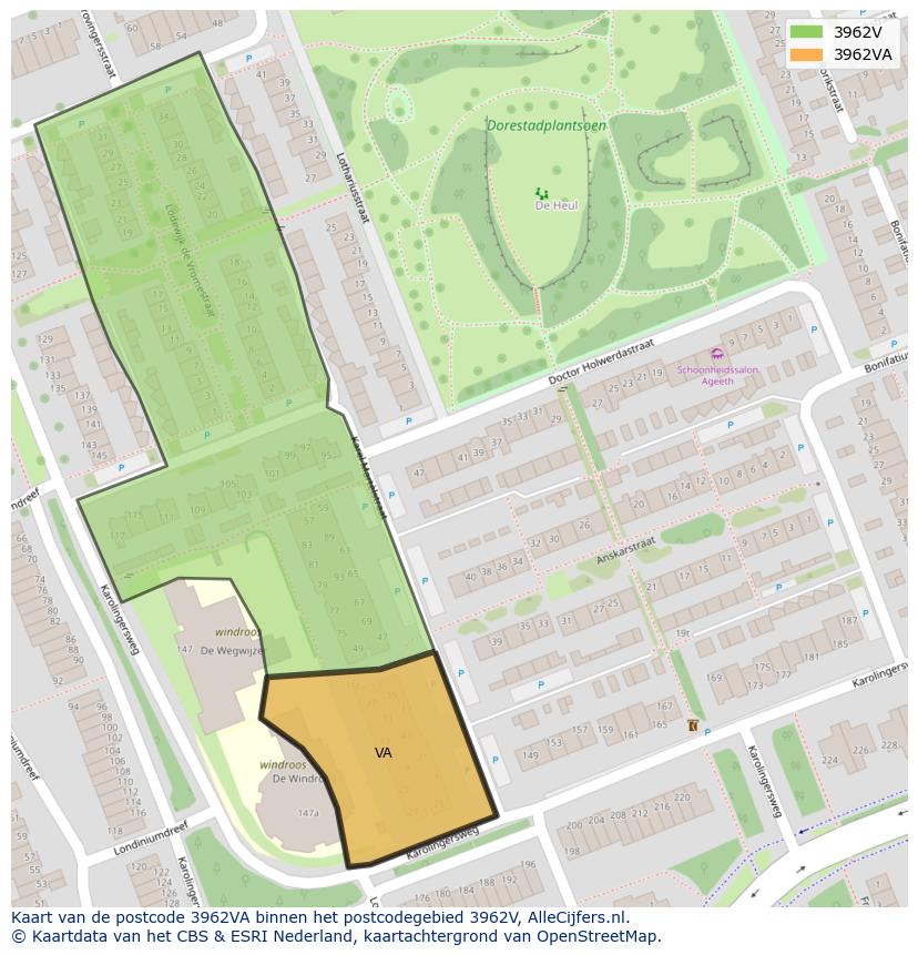 Afbeelding van het postcodegebied 3962 VA op de kaart.