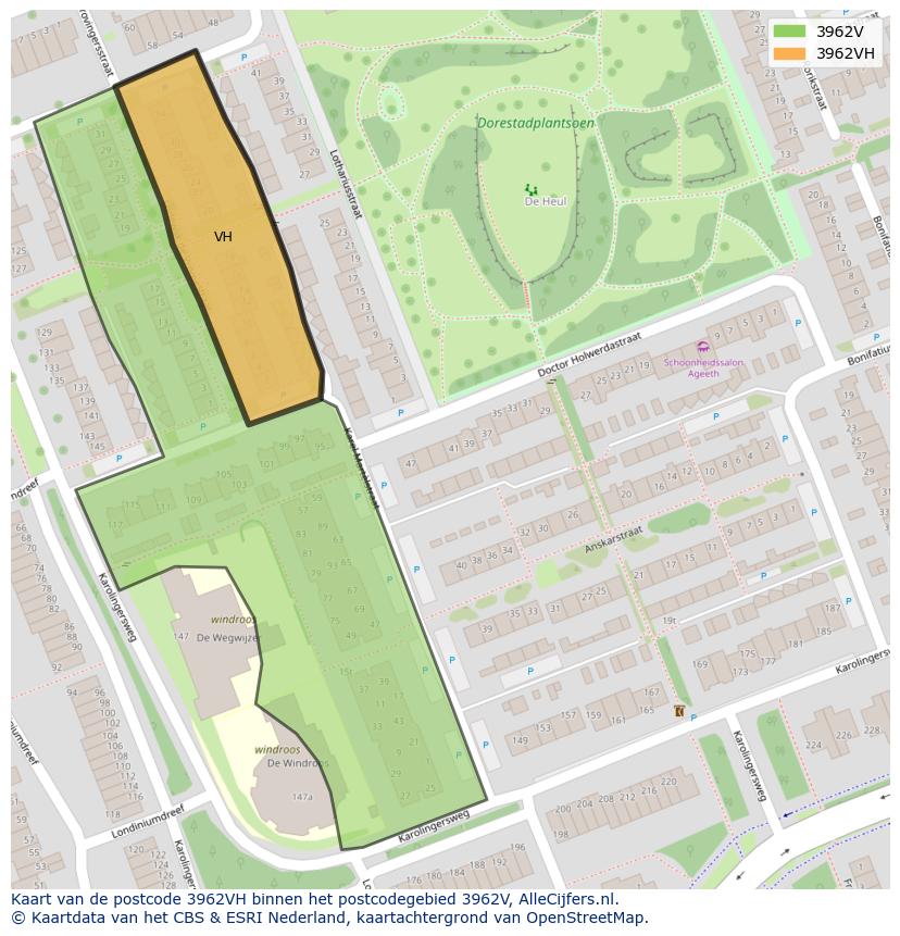 Afbeelding van het postcodegebied 3962 VH op de kaart.