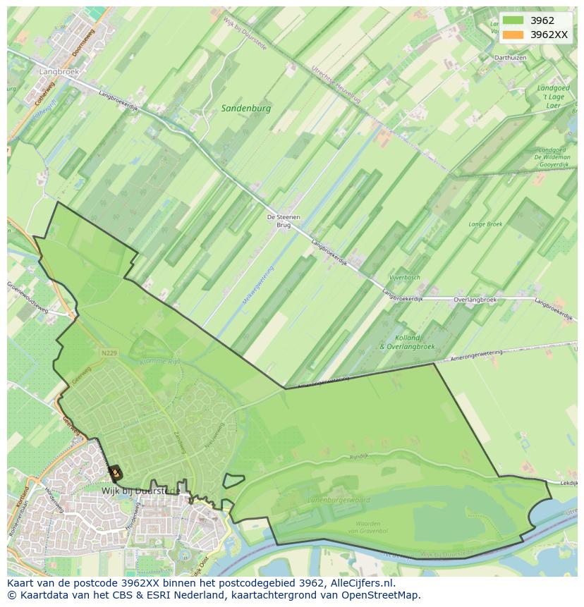 Afbeelding van het postcodegebied 3962 XX op de kaart.