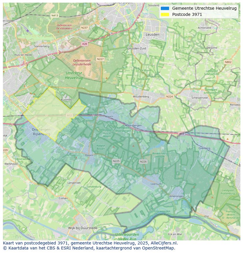 Afbeelding van het postcodegebied 3971 op de kaart.