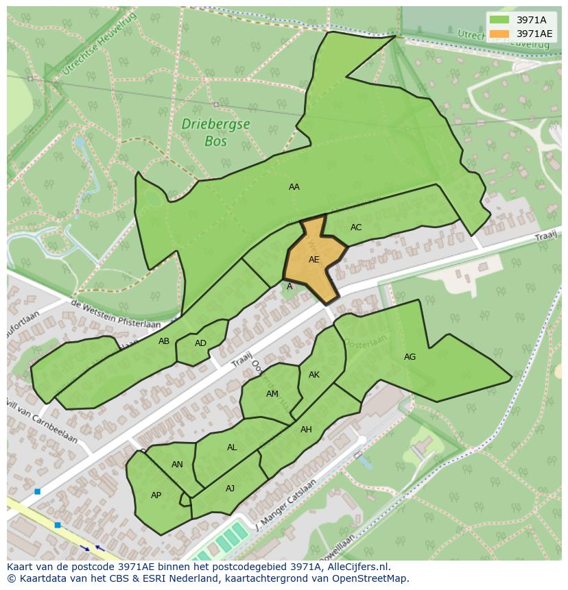 Afbeelding van het postcodegebied 3971 AE op de kaart.