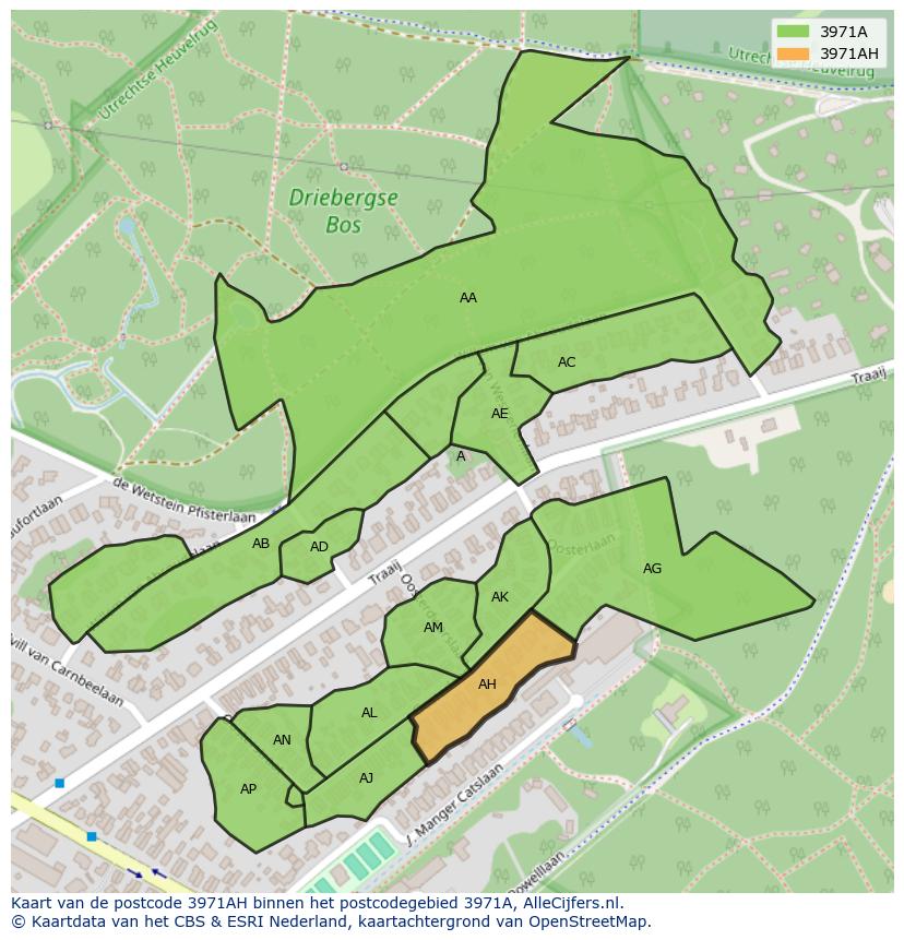 Afbeelding van het postcodegebied 3971 AH op de kaart.