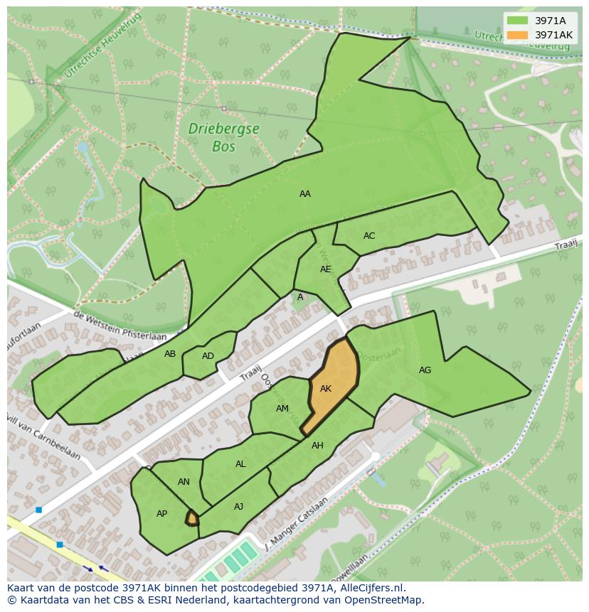 Afbeelding van het postcodegebied 3971 AK op de kaart.