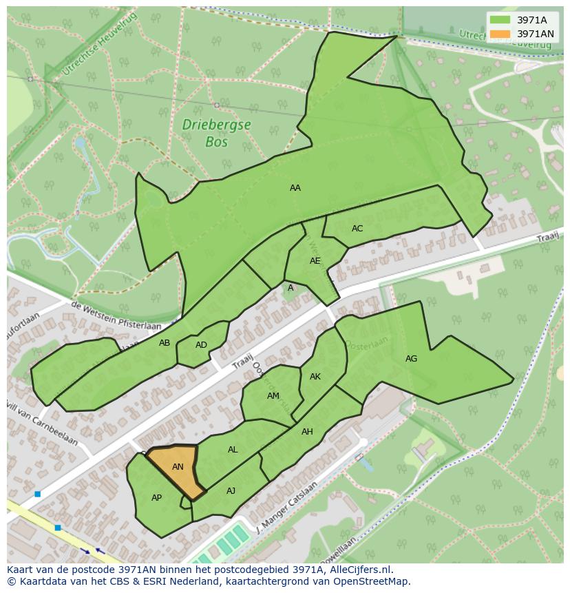 Afbeelding van het postcodegebied 3971 AN op de kaart.