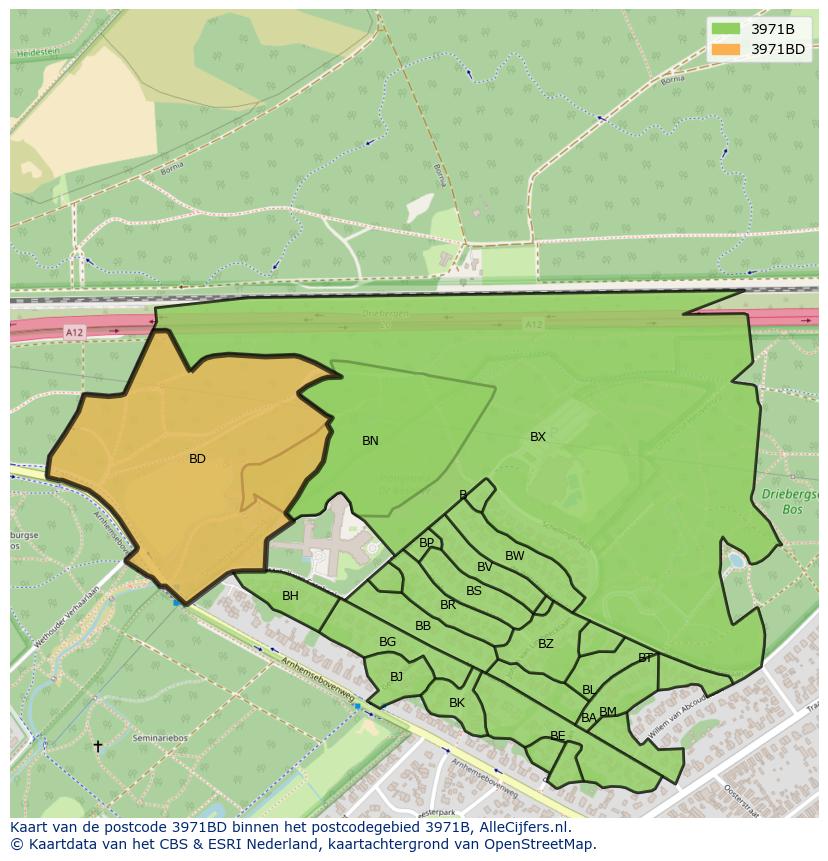 Afbeelding van het postcodegebied 3971 BD op de kaart.