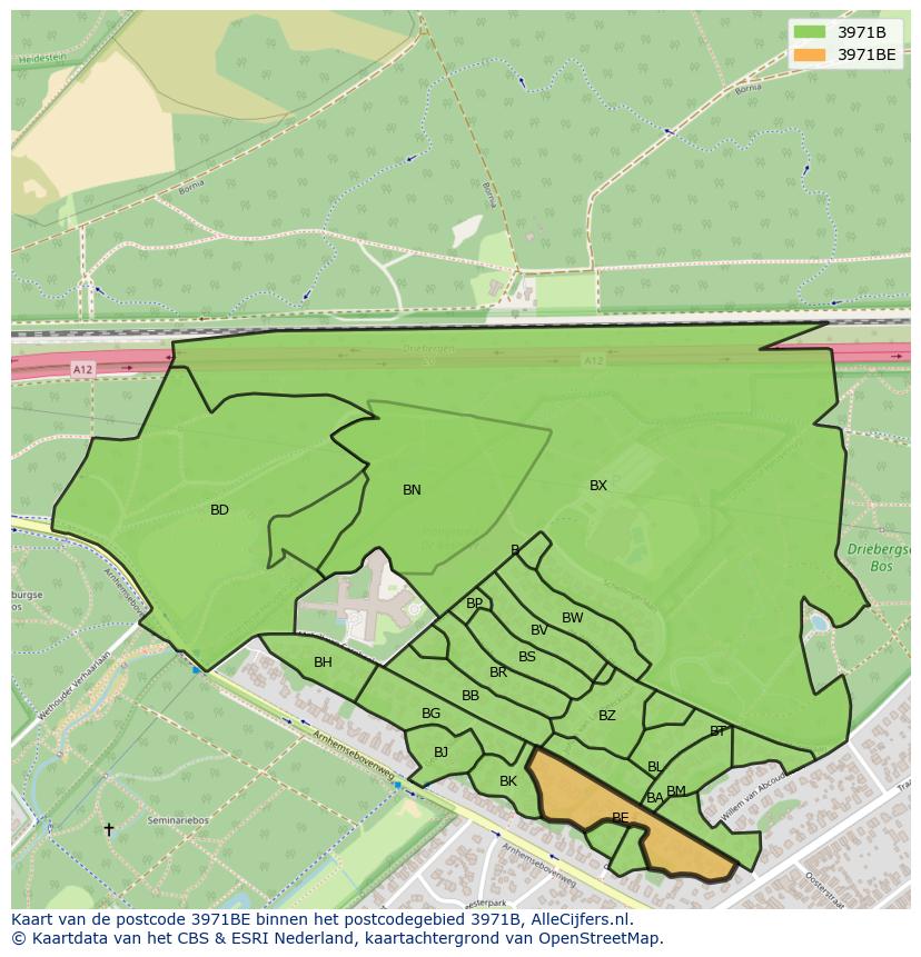 Afbeelding van het postcodegebied 3971 BE op de kaart.