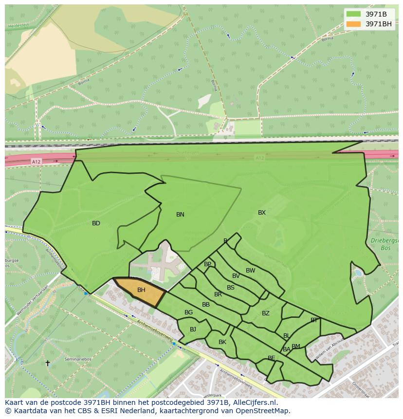 Afbeelding van het postcodegebied 3971 BH op de kaart.