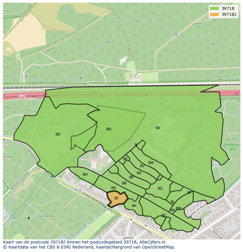 Afbeelding van het postcodegebied 3971 BJ op de kaart.
