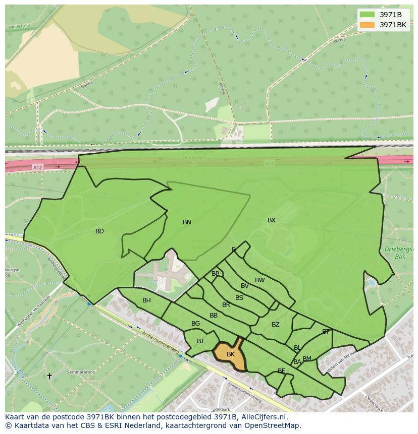 Afbeelding van het postcodegebied 3971 BK op de kaart.