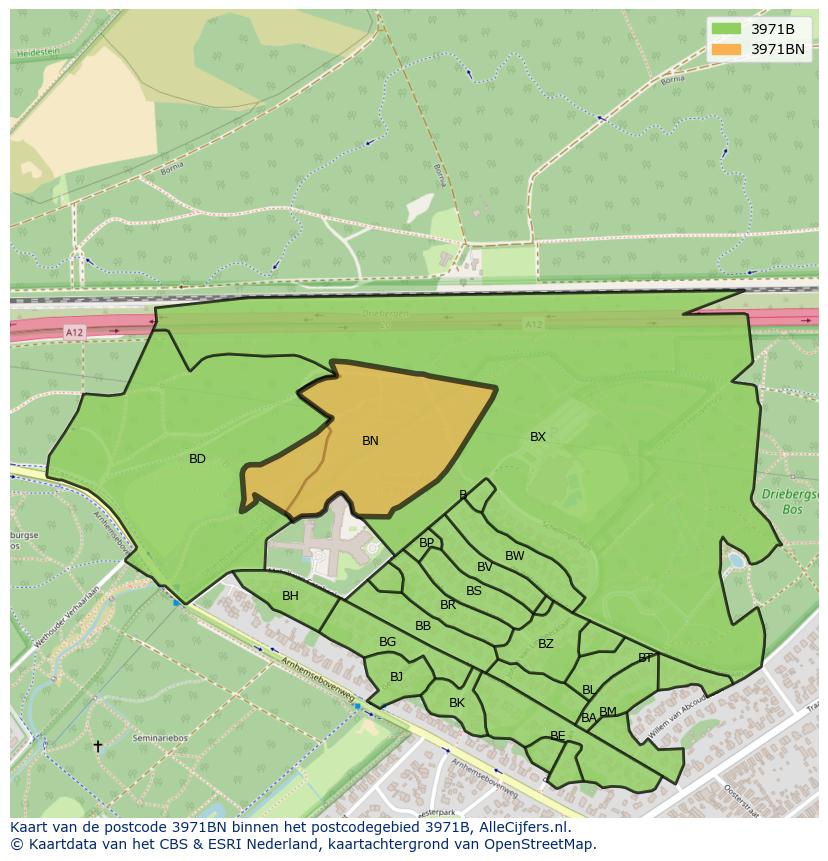Afbeelding van het postcodegebied 3971 BN op de kaart.