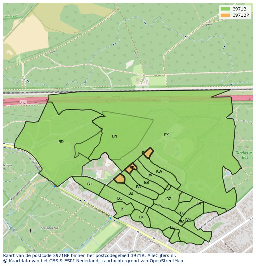 Afbeelding van het postcodegebied 3971 BP op de kaart.