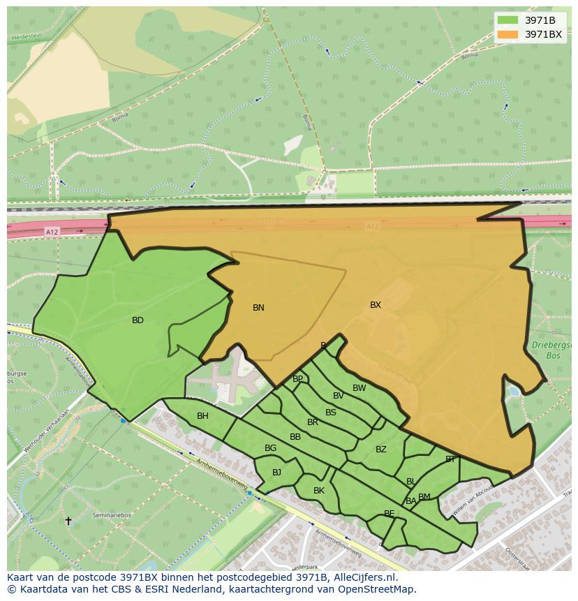 Afbeelding van het postcodegebied 3971 BX op de kaart.